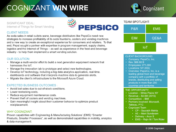 Cognizant Win Wire: PepsiCo IoT Deal